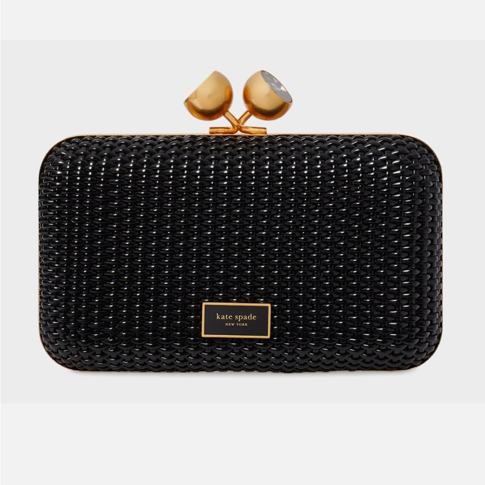 Kate Spade Black and Gold Kisslock Woven Clutch